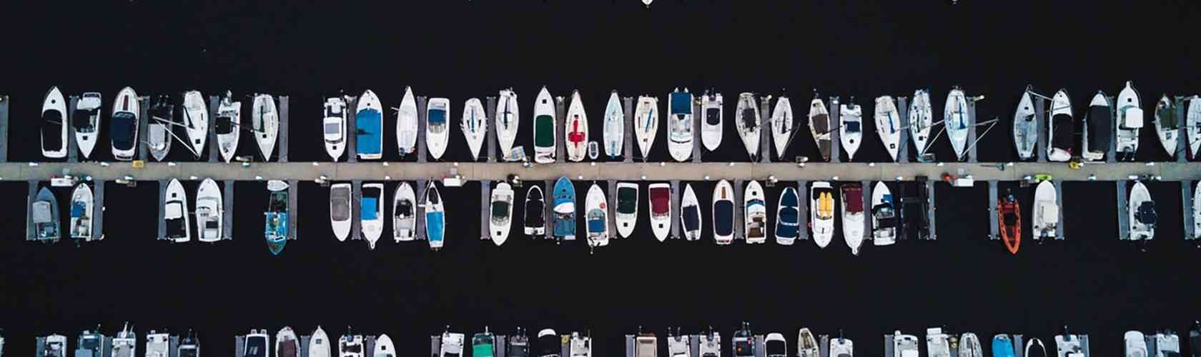 Rows of boats aerial view 3